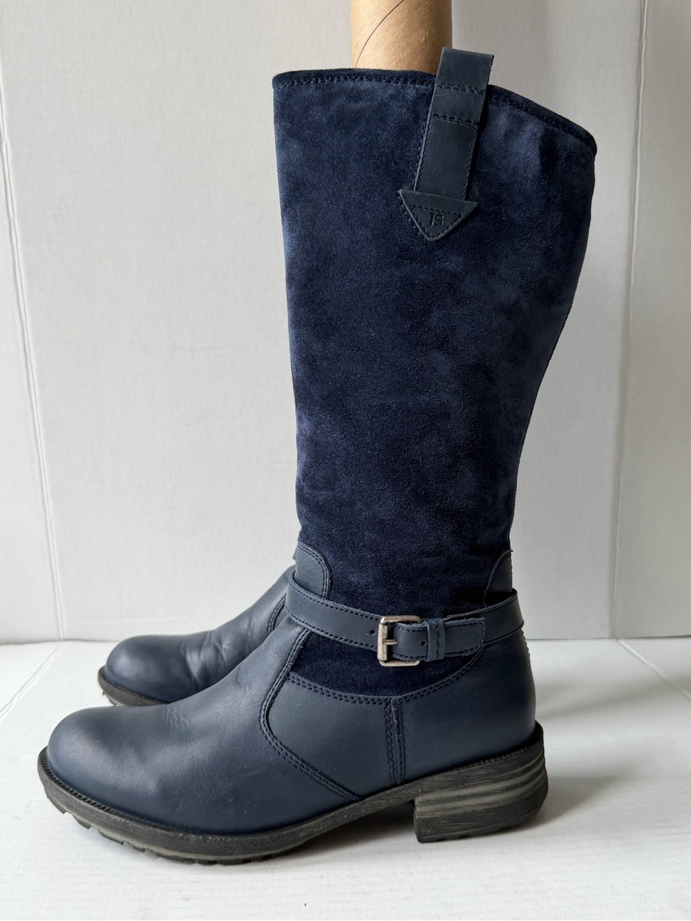 Josef Seibel Navy Leather & Suede Mid-Calf Riding Boots